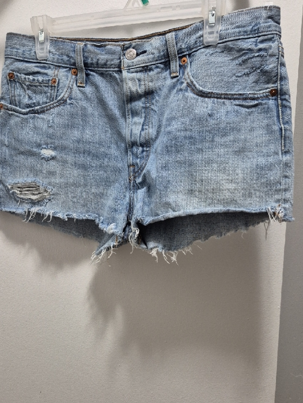 Levi's Light Blue High-Rise Cutoff Denim Shorts - Picture 2 of 6